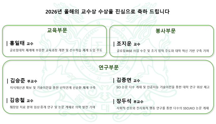 2026년 올해의 교수상 수상 - 장두석 교수님