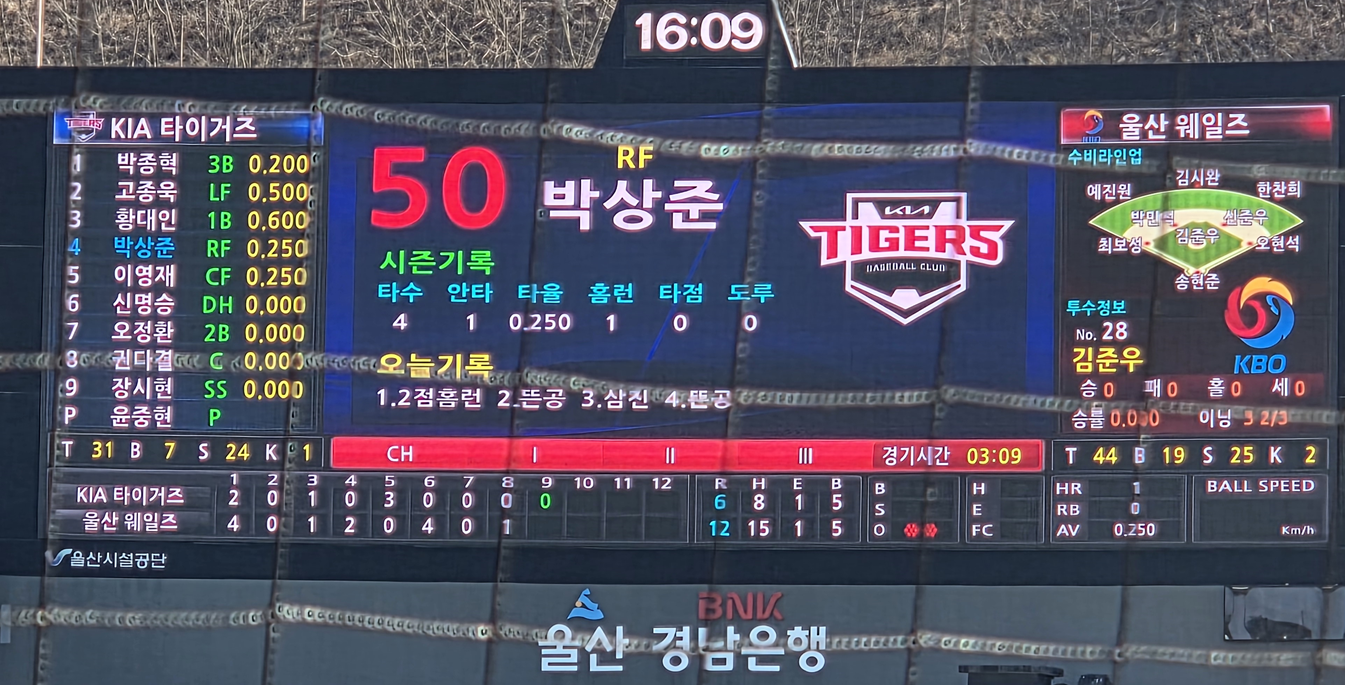 울산웨일즈야구단 연습경기 대 기아타이거즈 12:6 승리